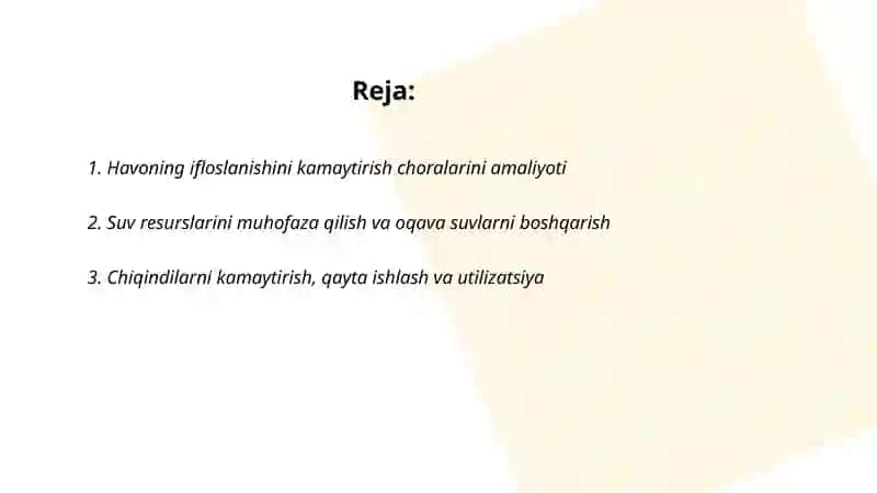 Ekologik vaziyatni saqlash va atrof muhitni muhofaza qilish 2