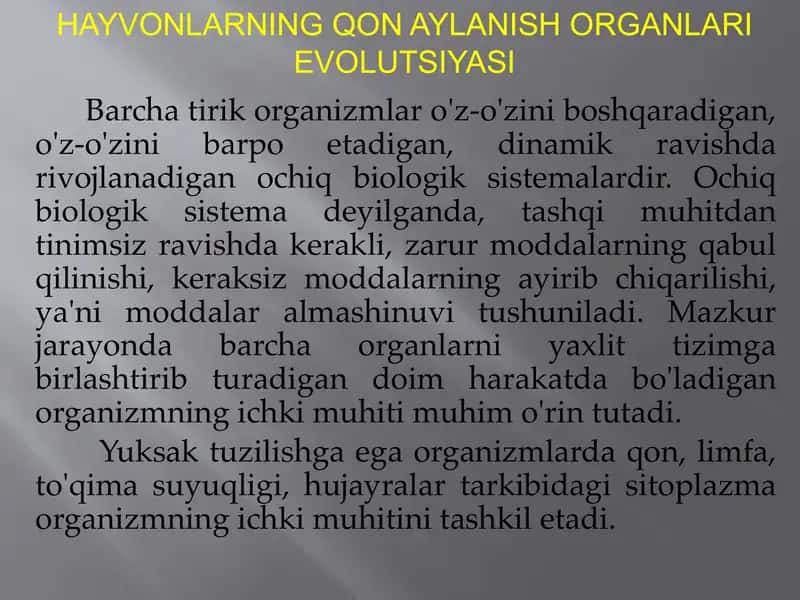 HAYVONLARNING QON AYLANISH ORGANLARI EVOLUTSIYASI 2