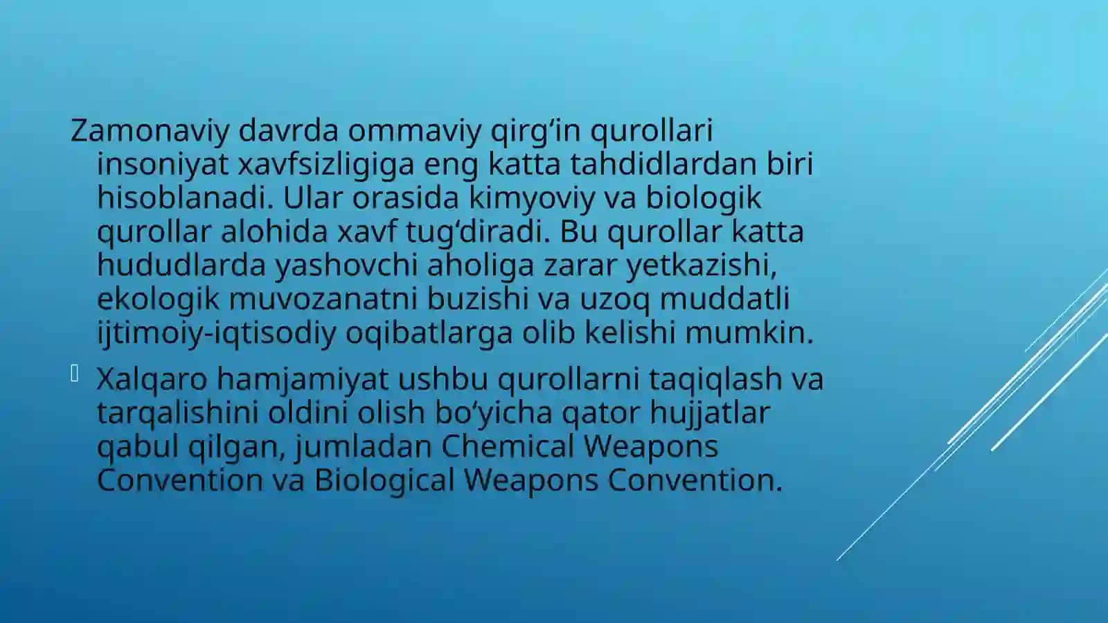 KIMYOVIY, BIOLOGIK QUROLLAR VA ULARNING TALOFATLARI 2