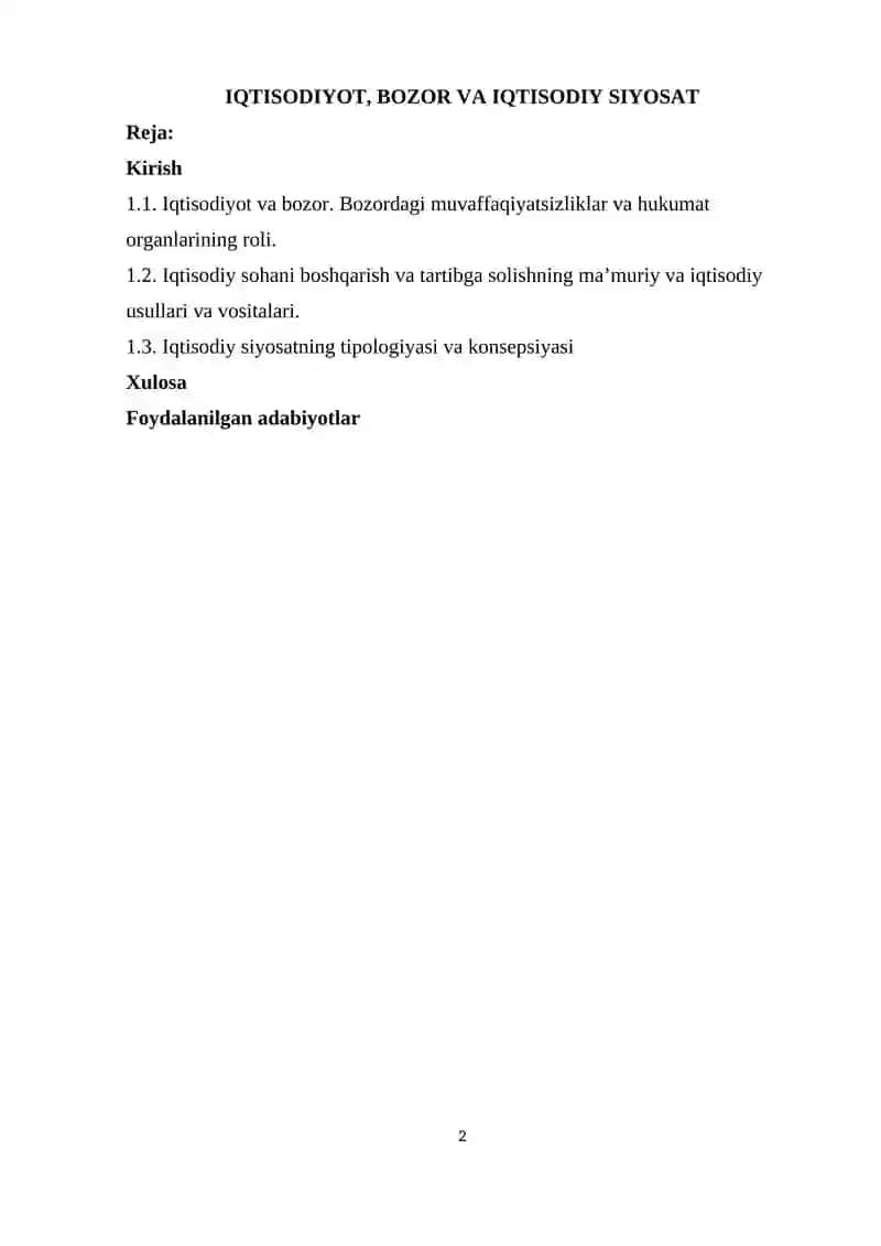 IQTISODIYOT, BOZOR VA IQTISODIY SIYOSAT 2