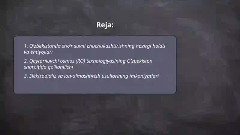 O'zbekistonda sho'r suvni chuchukashtirishning hozirgi holati va ehtiyojlari 2