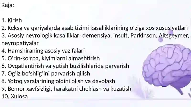 Keksa va qariyalarda kuzatiladigan bosh va asab tizimi kasalliklari 2