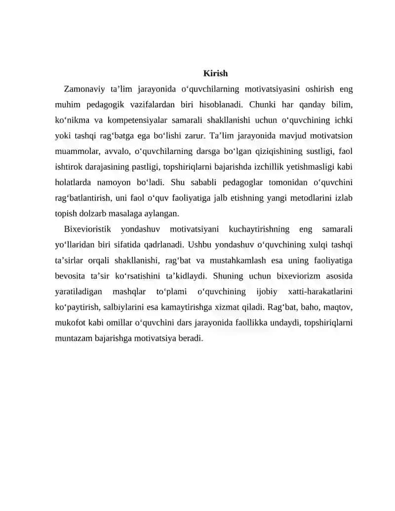 Bixevioristik yondashuvga asoslangan motivatsion mashqlar to‘plamini loyihalash va sinovdan o‘tkazish 2