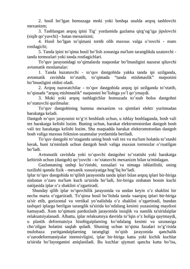 To‘qima va uni to‘quv dastgohida shakllanishi 2