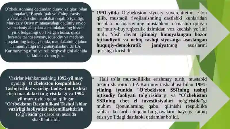 O`zbekiston va Jahon Hamjamiyati 2