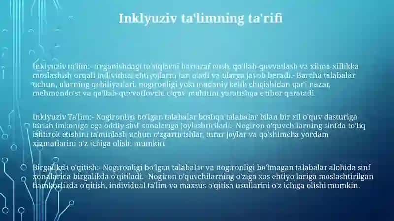 Inklyuziv va birgalikda óqitish ularning asosiy farqlarini asoslash 2