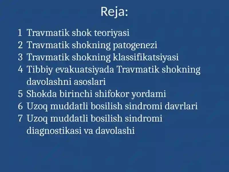 Travmatik shok.Uzoq vaqt bosilish sindromi 2