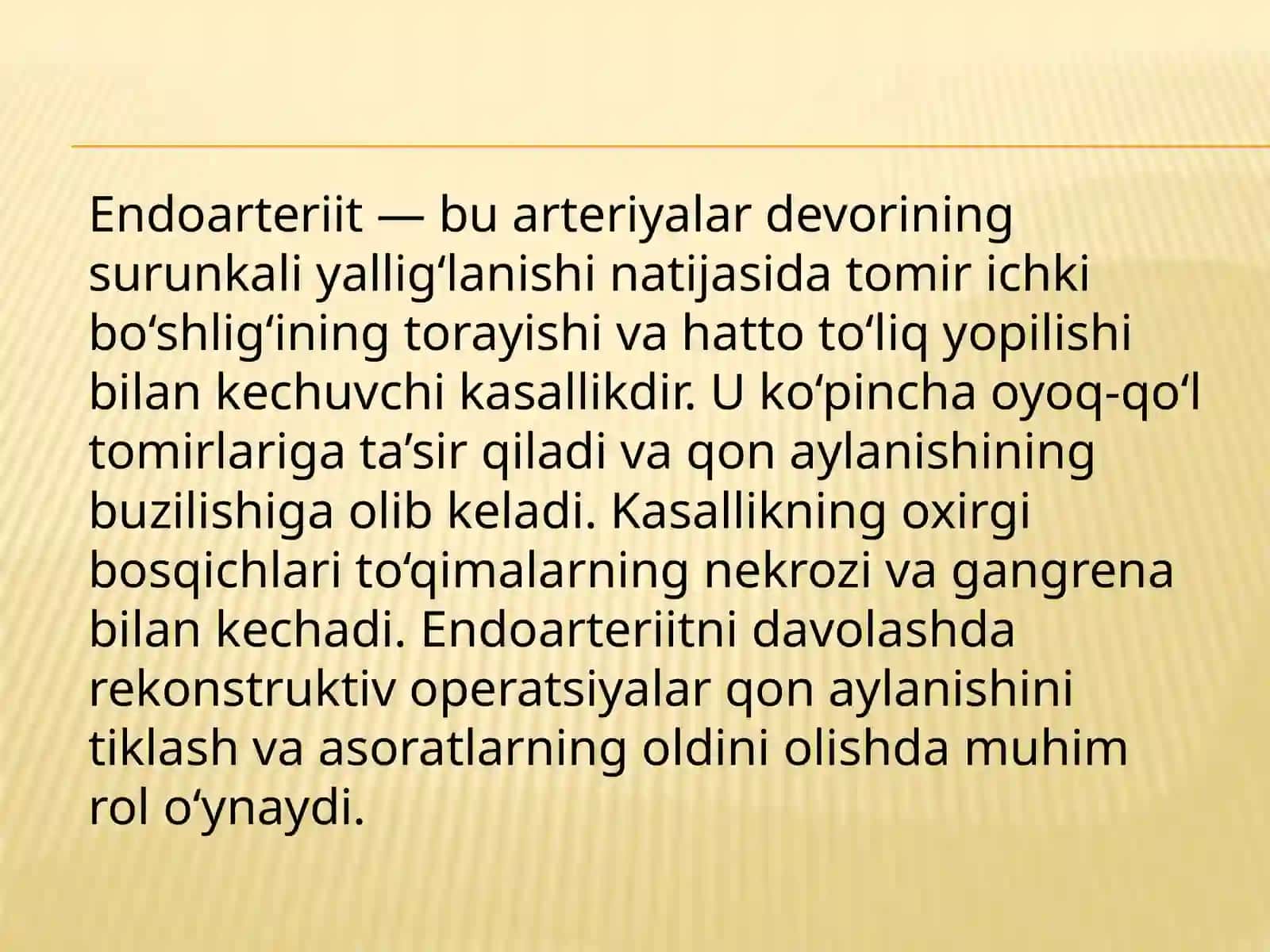 Endoarteriit xastaligini davolashda rekonstruktiv operatsiyalar 2