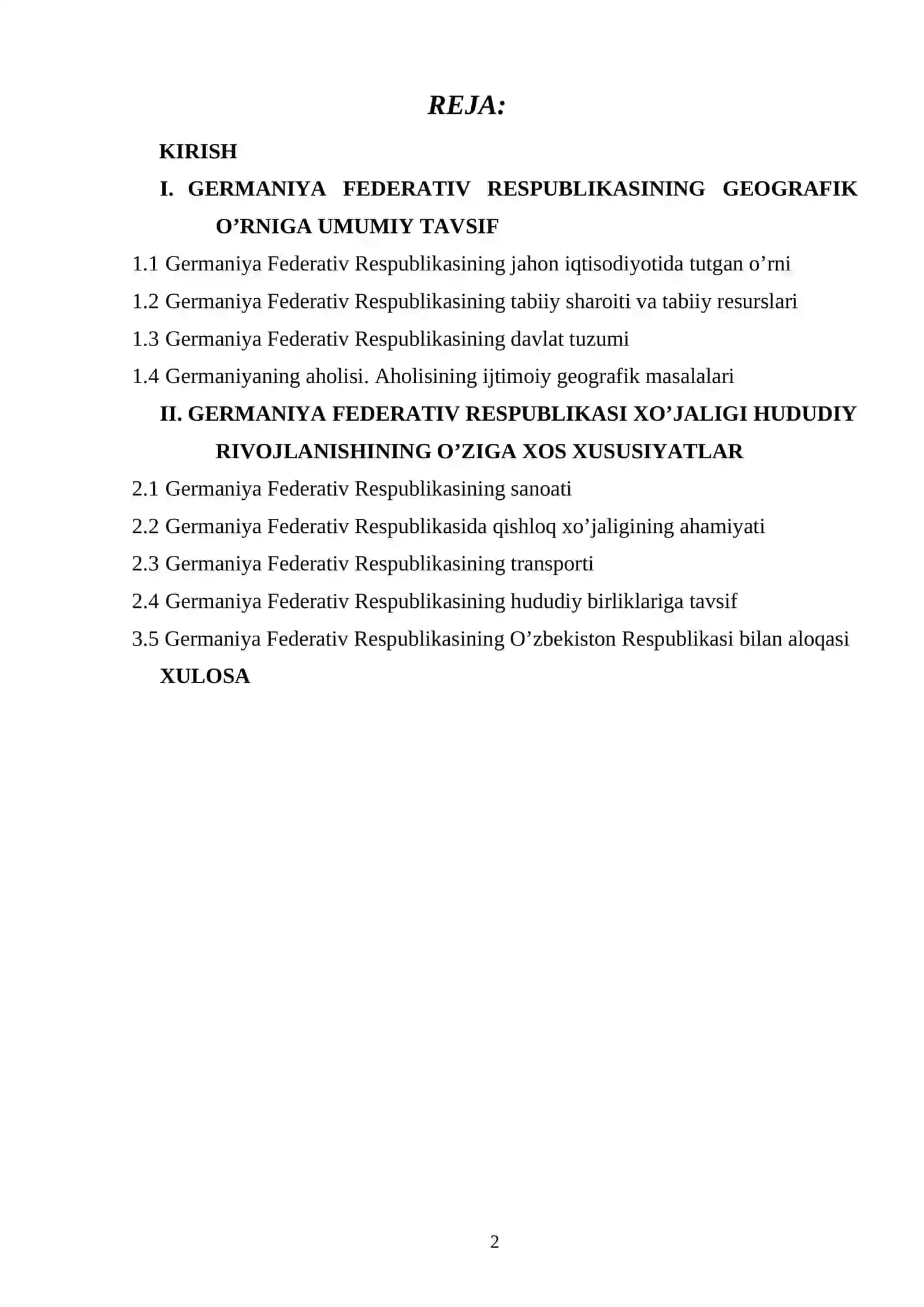 Germaniya Federativ Respublikasiga umumiy iqtisodiy ta’rif 2