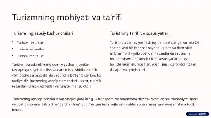 Turizm bilan tanishtirish 2