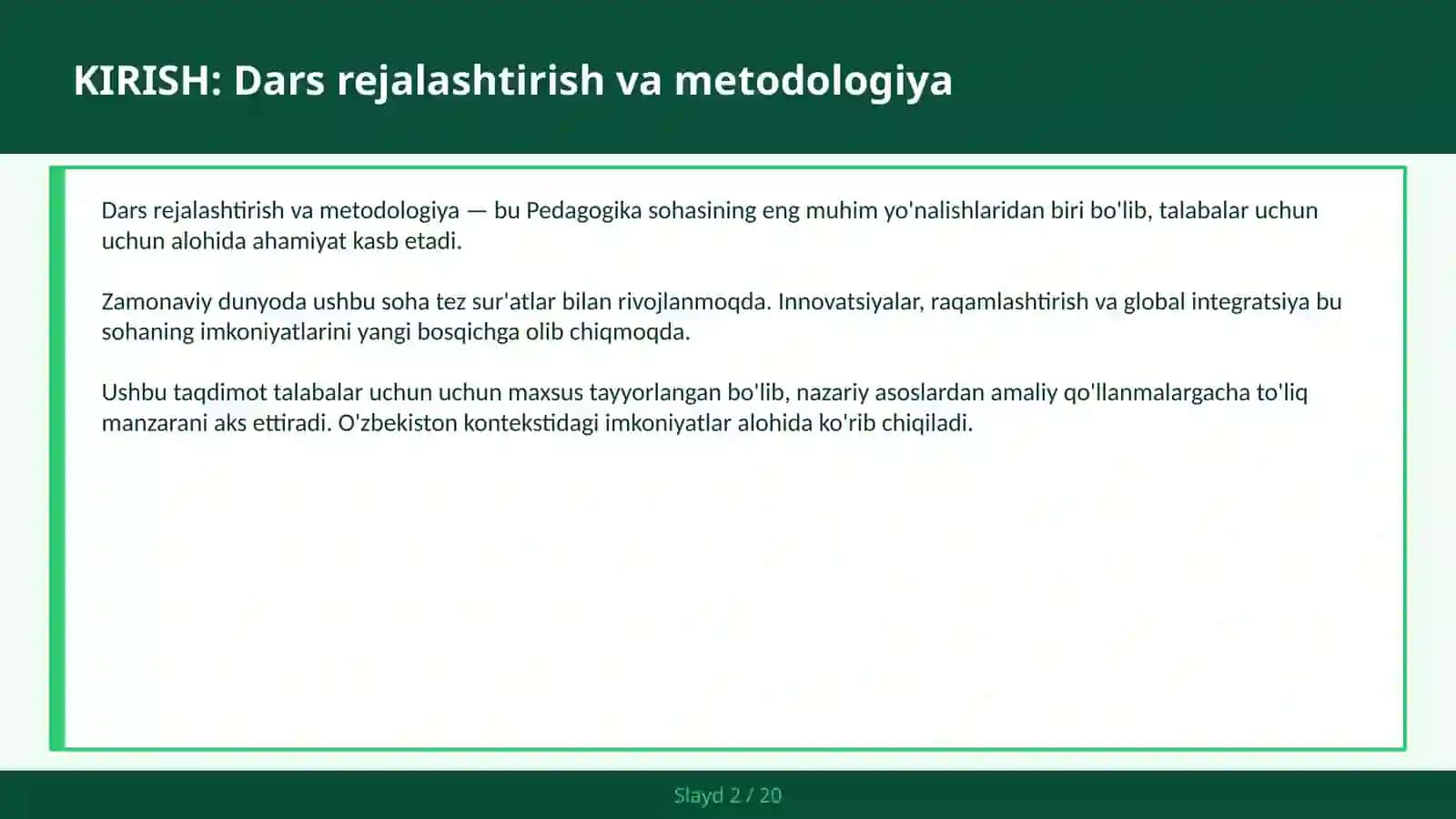 Dars rejalashtirish va metodologiya 2