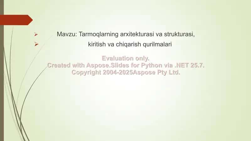 Tarmoqlarning arxitekturasi va strukturasi, kiritish va chiqarish qurilmalari 2