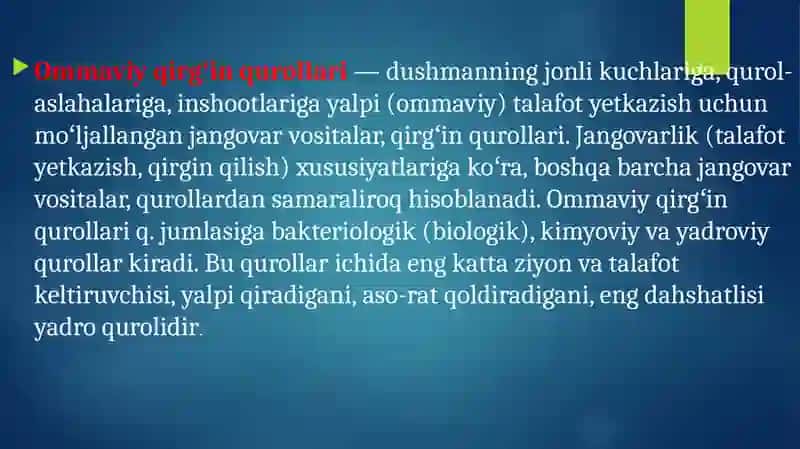 Ommaviy qirg’in qurollari tasnifi 2