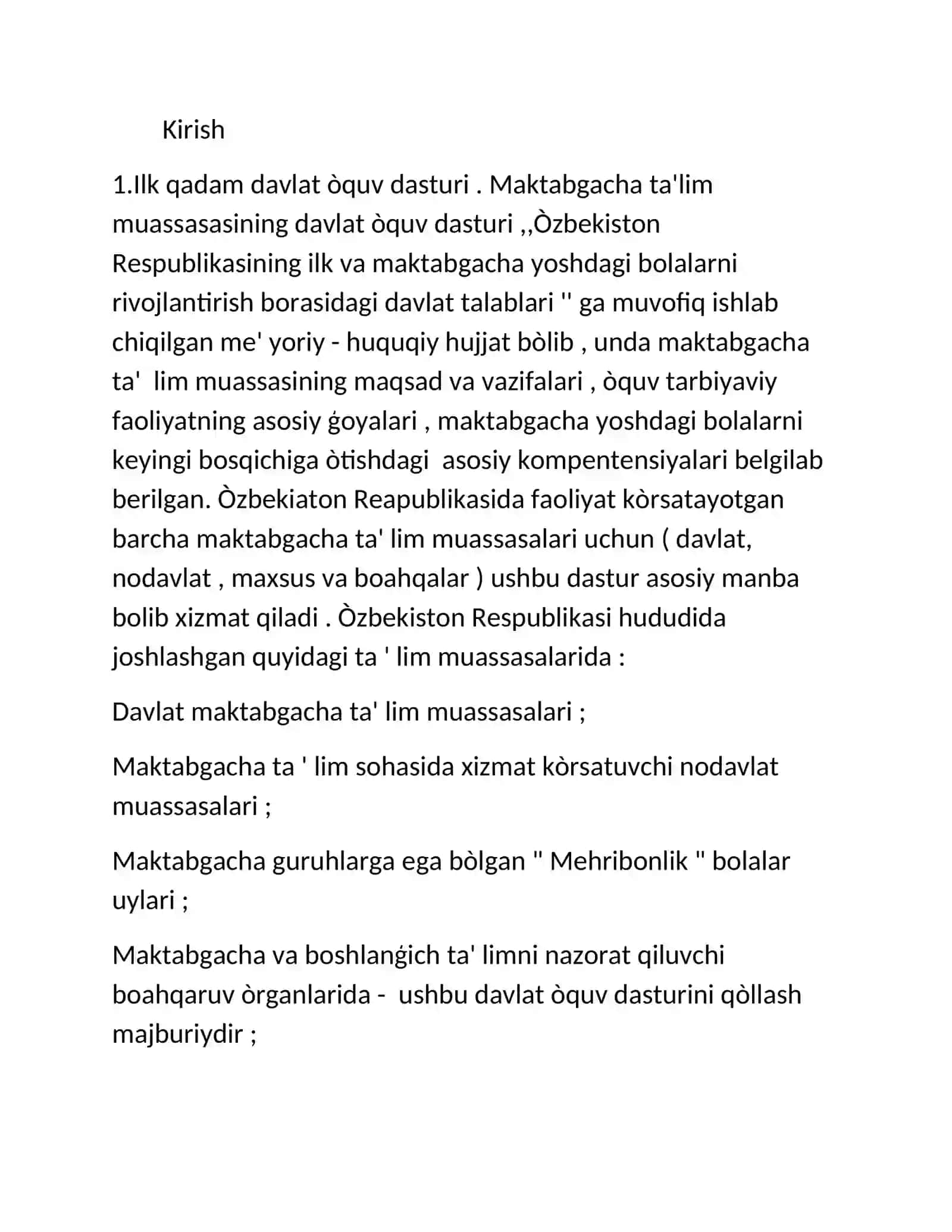 Ïlk qadam davlat òquv dasturi asosida faoliyat markazlarida maktabgacha yoshdagi bolalarni estetik rivojlantirishni tashkil qilish 2