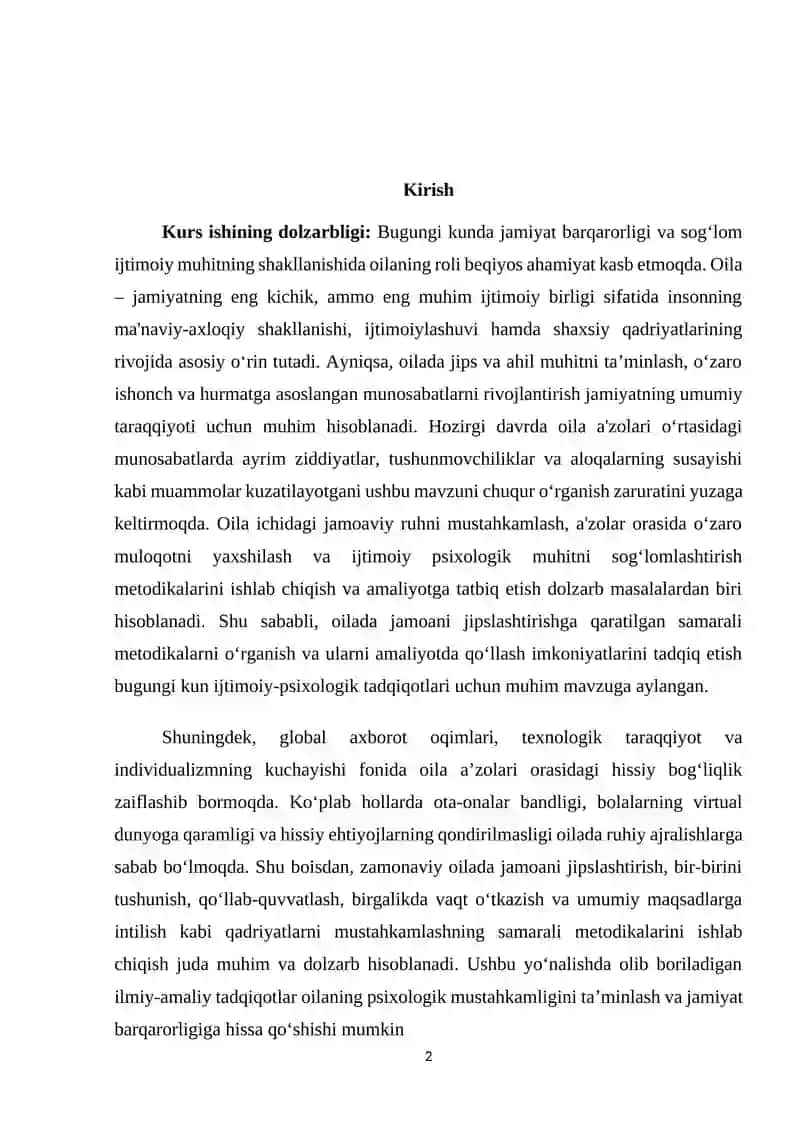 Oila jamoasini jipslashtirish metodikasi 2