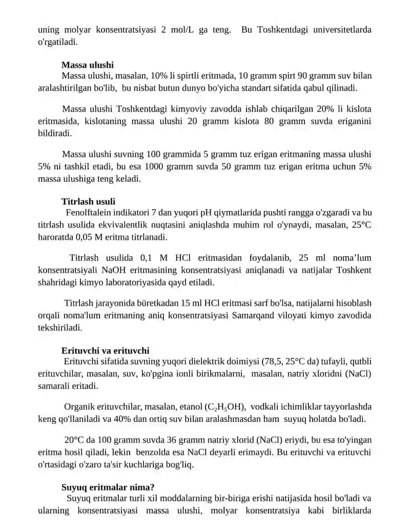Molar konsentratsiya 2