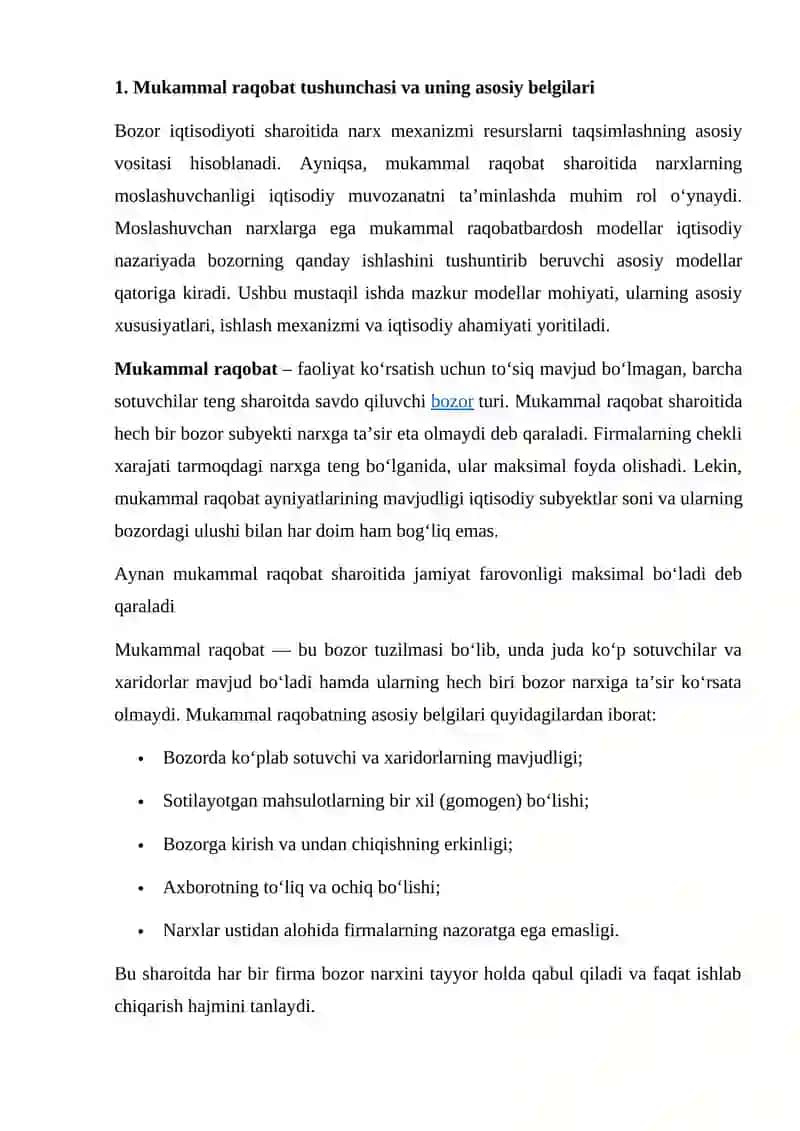 Moslashuvchan narxlarga ega mukammal raqobatbardosh modellar 2