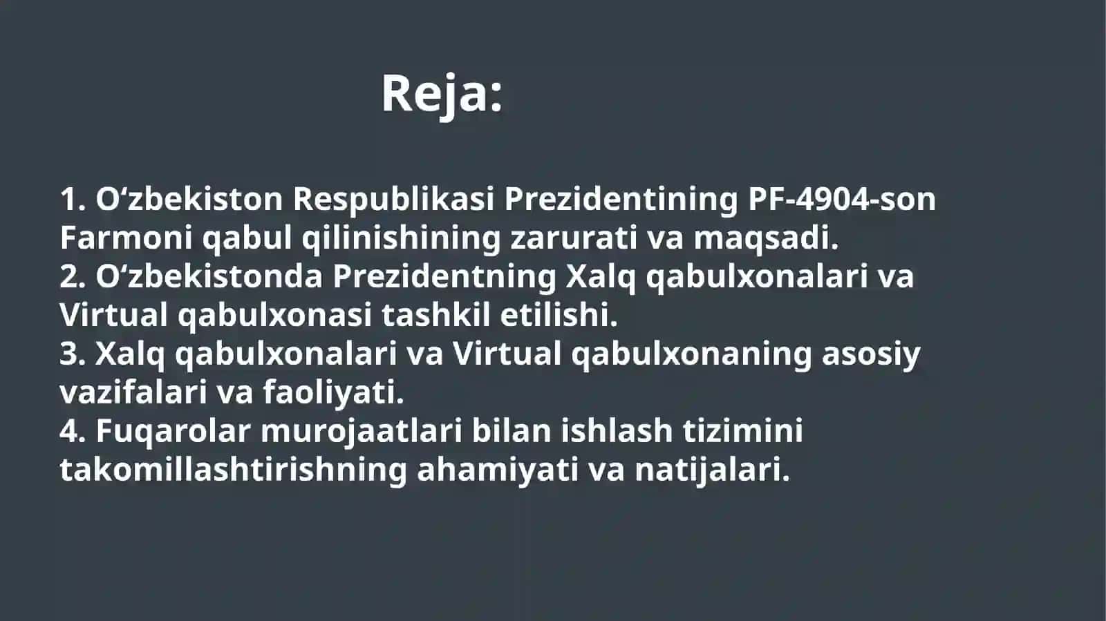 Oʻzbekiston Respublikasi Prezidentining PF-4904-son Farmoni qabul qilinishi 2