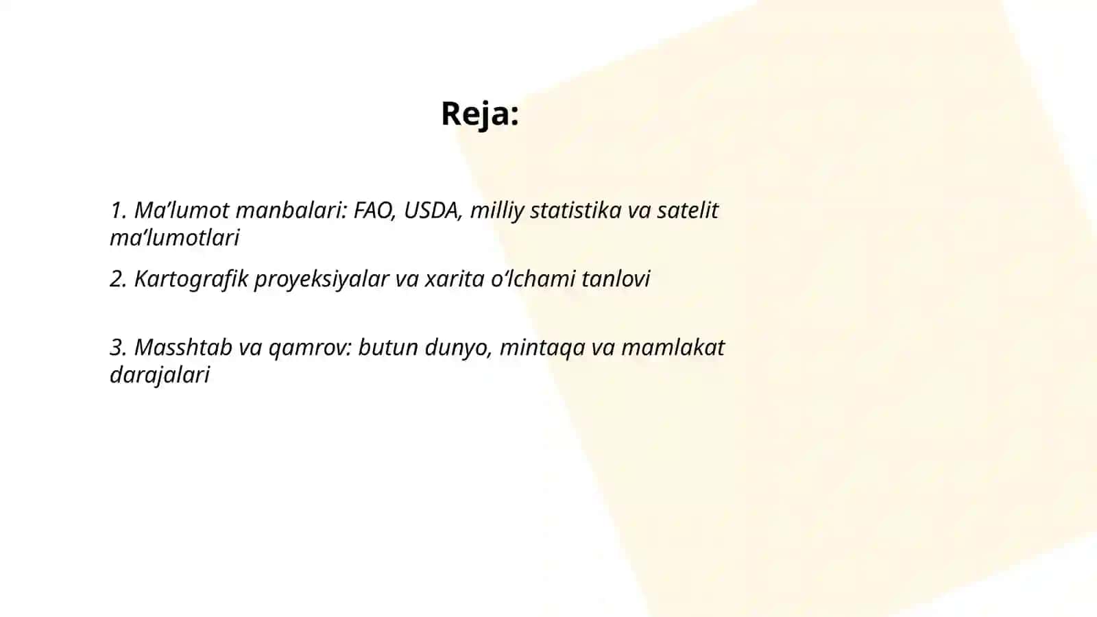 Jahon bo'yicha paxtachilik areallari xarita sxemasini tuzish 2