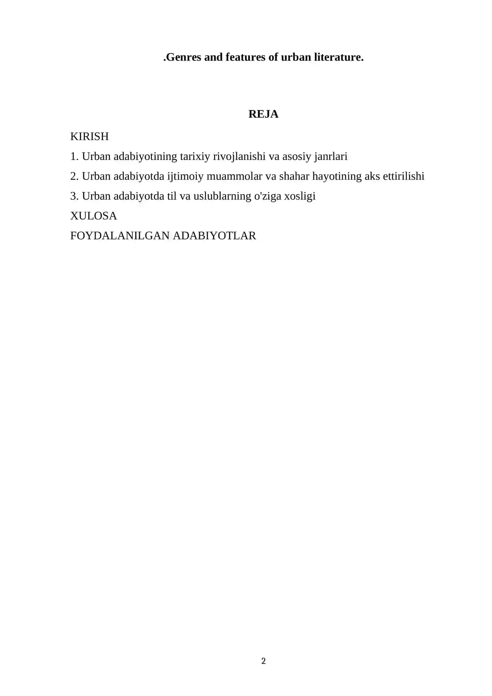 Genres and features of urban literature 2
