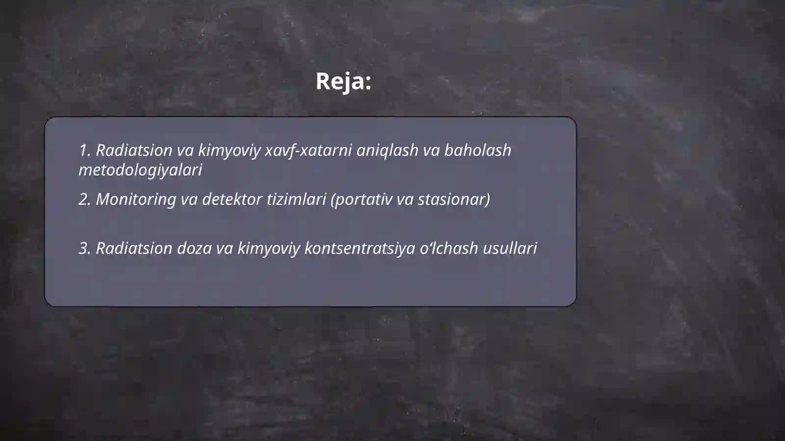 Favqulodda vaziyatlarda radiatsion, kimyoviy vaziyatlarni baholash 2
