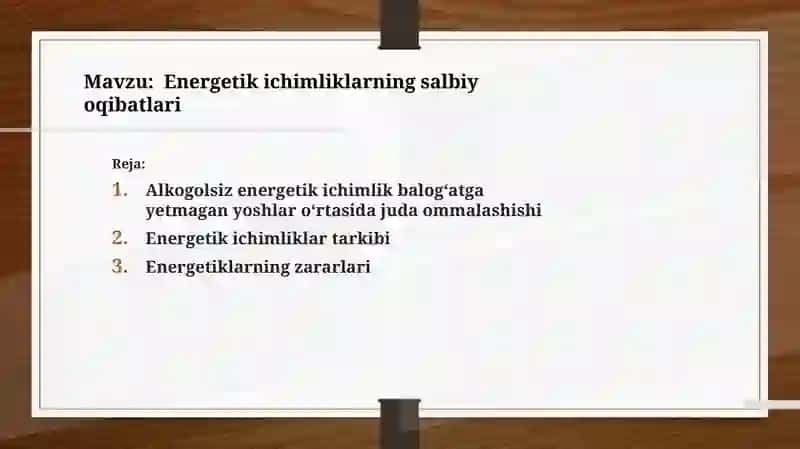 Taqdimoti "Energetik ichimliklarning salbiy oqibatlari" 2