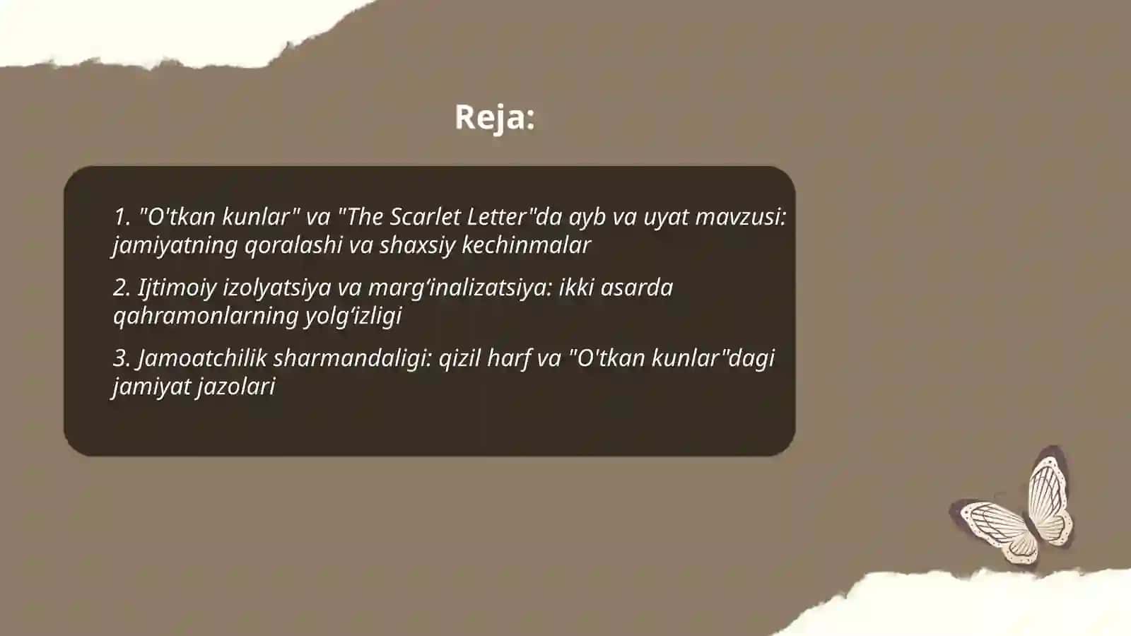 "O'tkan kunlar" va "The Scarlet Letter" asarlari tahlili 2