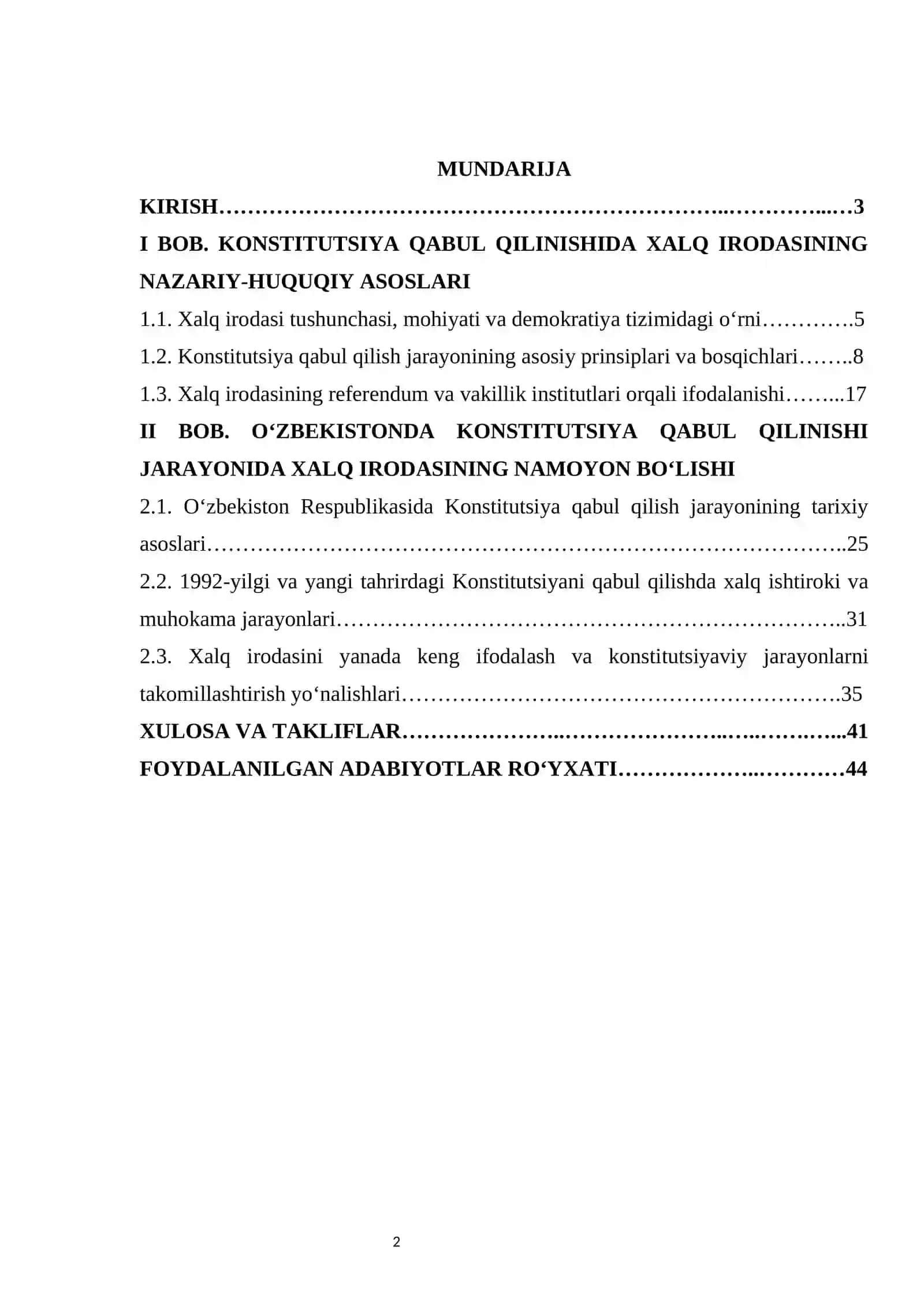Konstitutsiya qabul qilinishi jarayonida xalq irodasi kurs ishi 2