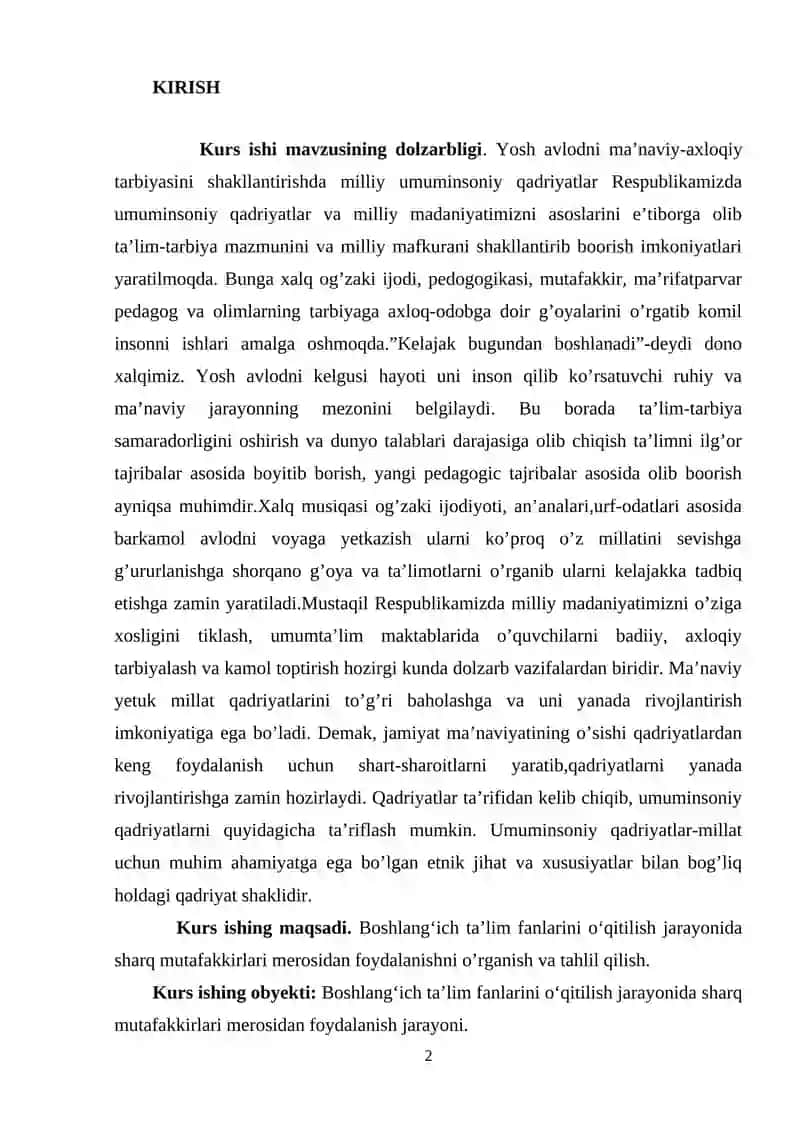 BOSHLANG‘ICH TA’LIM FANLARINI O‘QITILISH JARAYONIDA SHARQ MUTAFAKKIRLARI MEROSIDAN FOYDALANISH 2