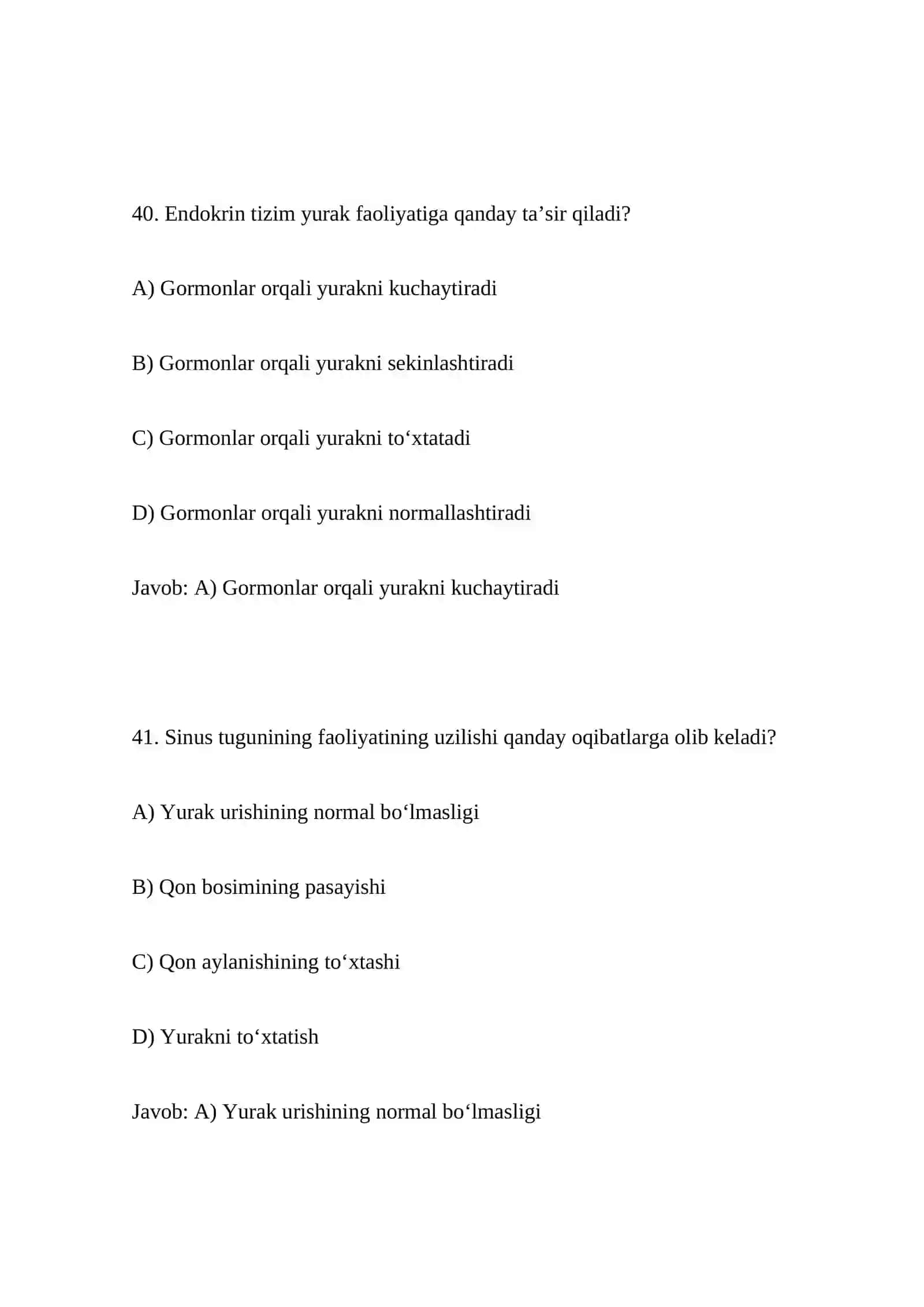 Yurak faoliyatini boshqarilishi – Test 2