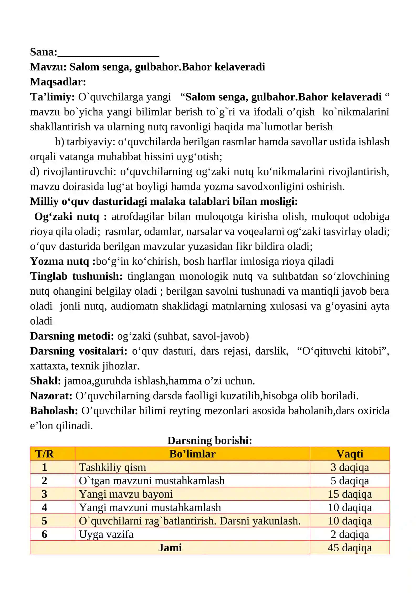 Salom senga, gulbahor.Bahor kelaveradi 1-sinf o'qish savodxonligi dars ishlanmasi 2