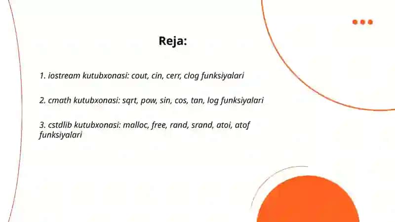 C++ dasturlash tilining standart funksiyalari 2