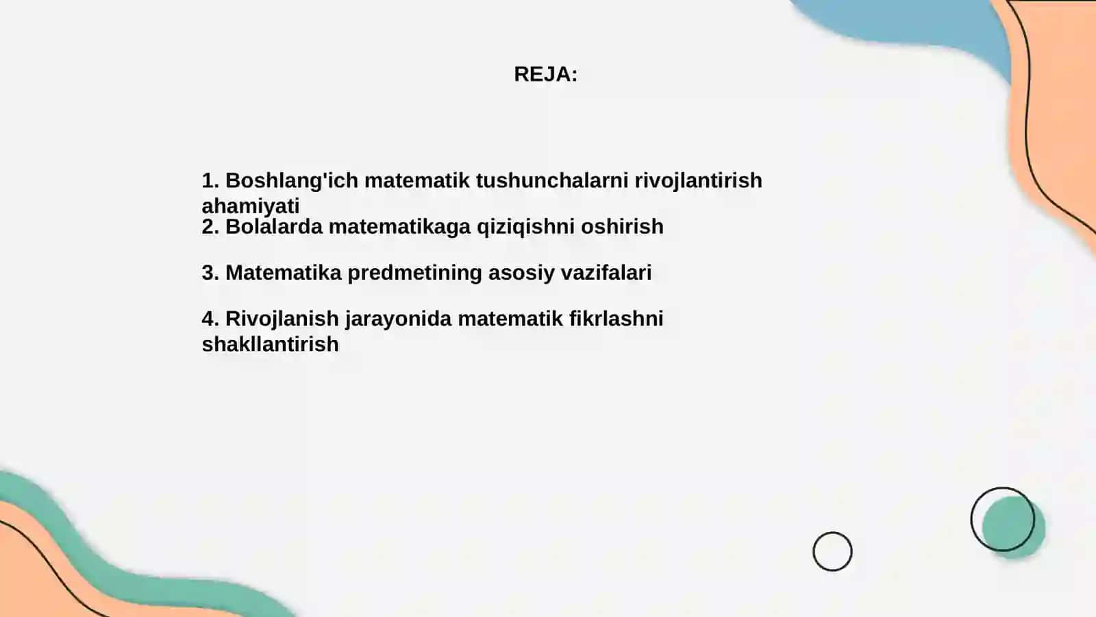Boshlang'ich matematik tushunchalarni rivojlantirish ahamiyati, predmeti va vazifalari 2