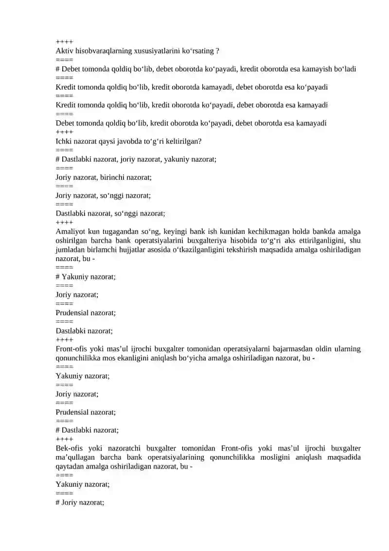 Bank hisobi, tahlil va audit fanidan testlar to‘plami 2