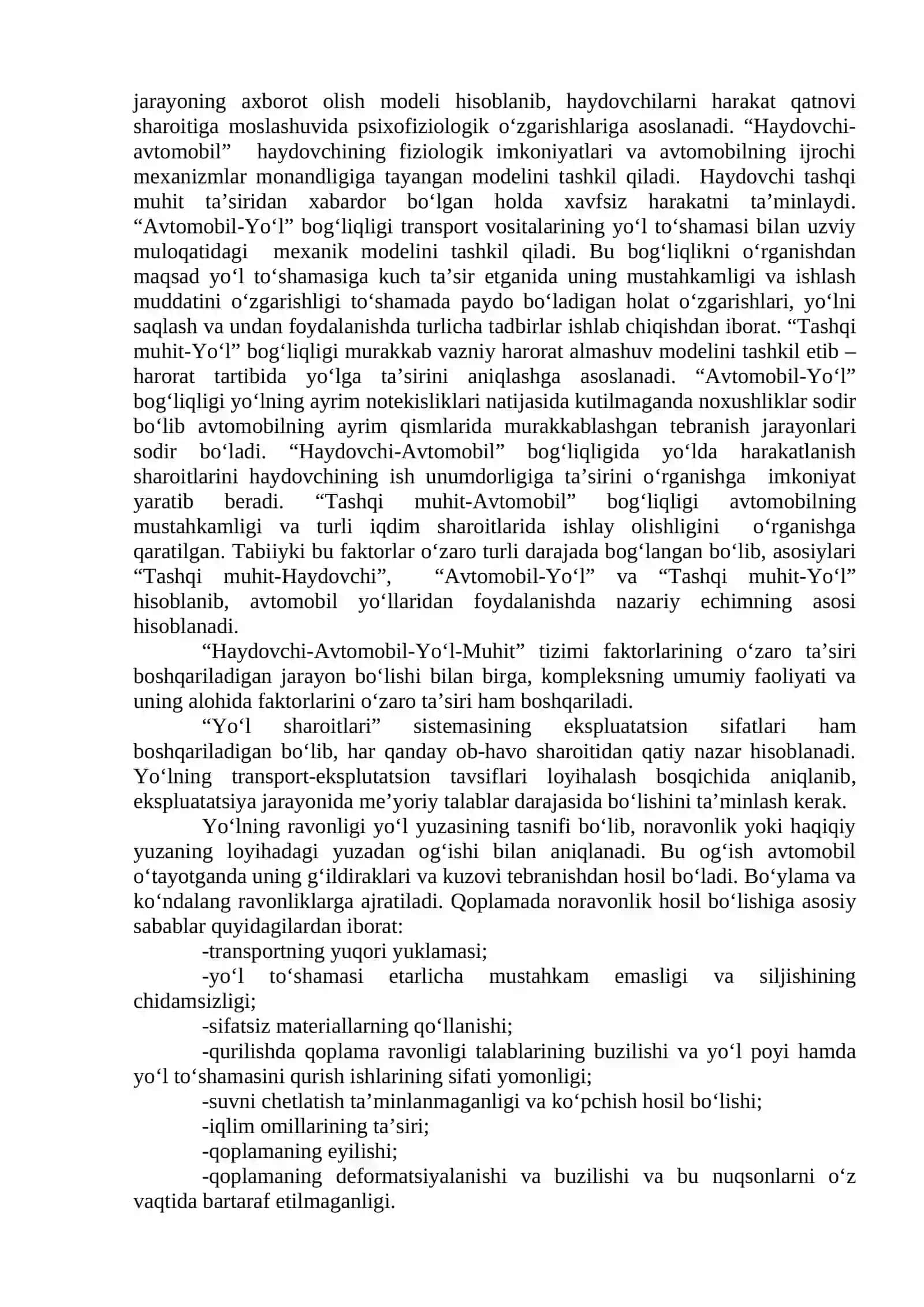 Avtomobil yo‘llarini ekspluatatsiya qilishning nazariy asoslari 2