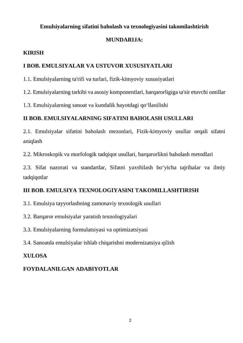 Emulsiyalarning sifatini baholash va texnologiyasini takomilashtirish 2