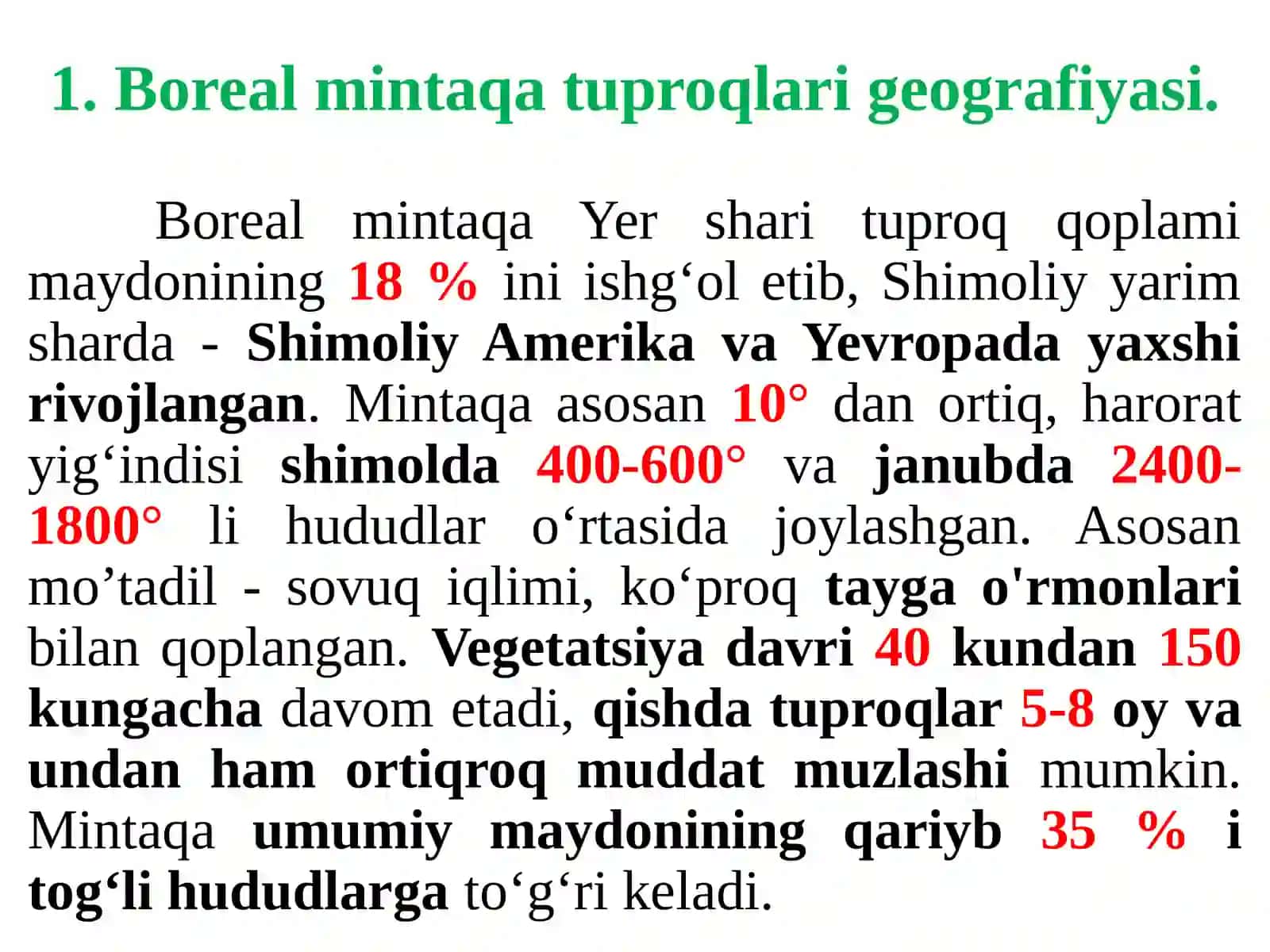 Boreal va Subboreal mintaqa tuproqlari geografiyasi 2