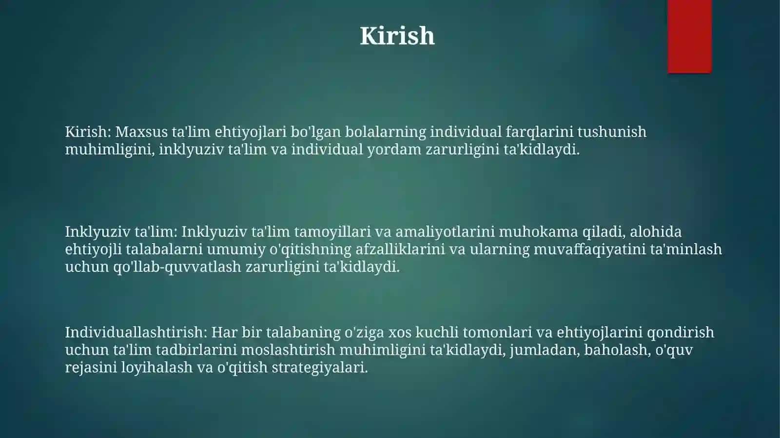 Inkyuiziv Ta'Limni Amalga Oshirish Jarayoni Alohida Yordamga Muhtoj Bolaning ShaxsiniRivojlanishningXususiyatlari 2