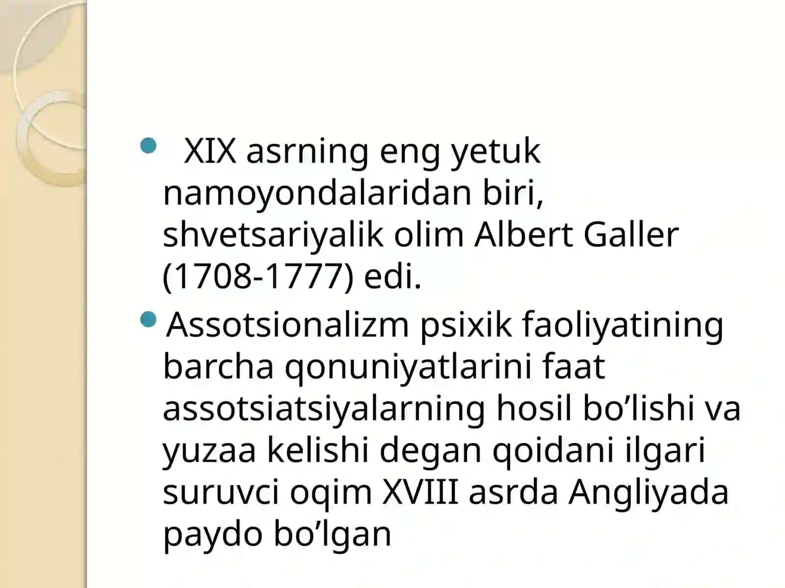 Assotsiativ psixologiyani paydo bo'lishi va rivojlantirishi 2