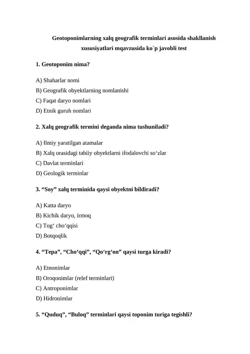 Geotoponimlarning xalq geografik terminlari asosida shakllanish xususiyatlari 2