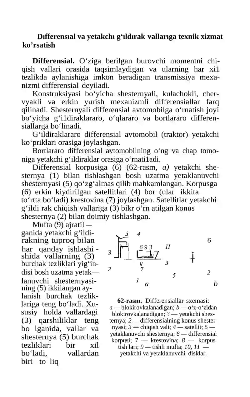 Dıfferensıal va yetakchı g‘ıldırak vallarıga texnik xizmat ko’rsatish 2