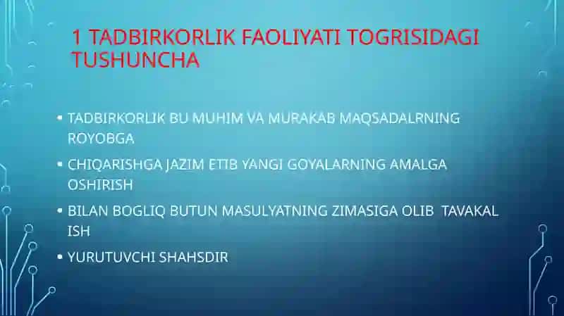 TADBIRKORLIK FAOLIYATI VA TADBIRKORLIK KOPITALI 2