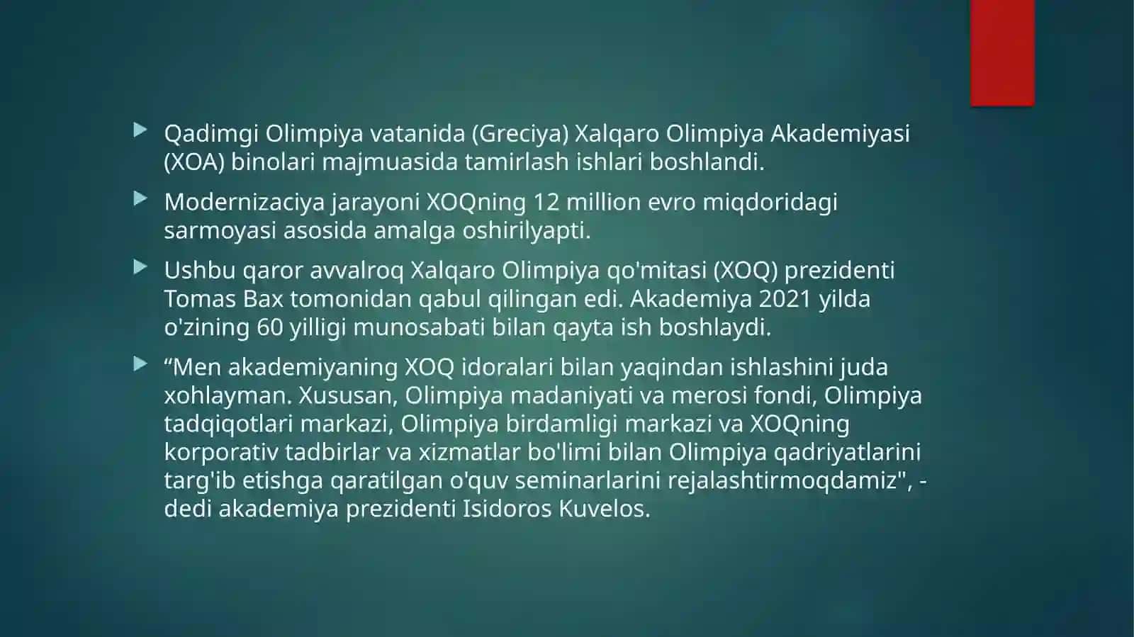 Xalqaro Olimpiya Akademiyasi va uni faolyati 2