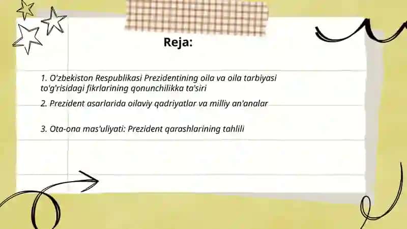 O'zbekiston Respublikasi Prezidentining oila va oila tarbiyasi to'g'risidagi fikrlarining qonunchilikka ta'siri 2