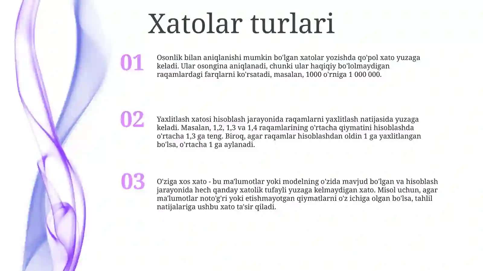 O'Lchash Xatoliklari. Xatoliklarning Klassifikatsiyasi 2