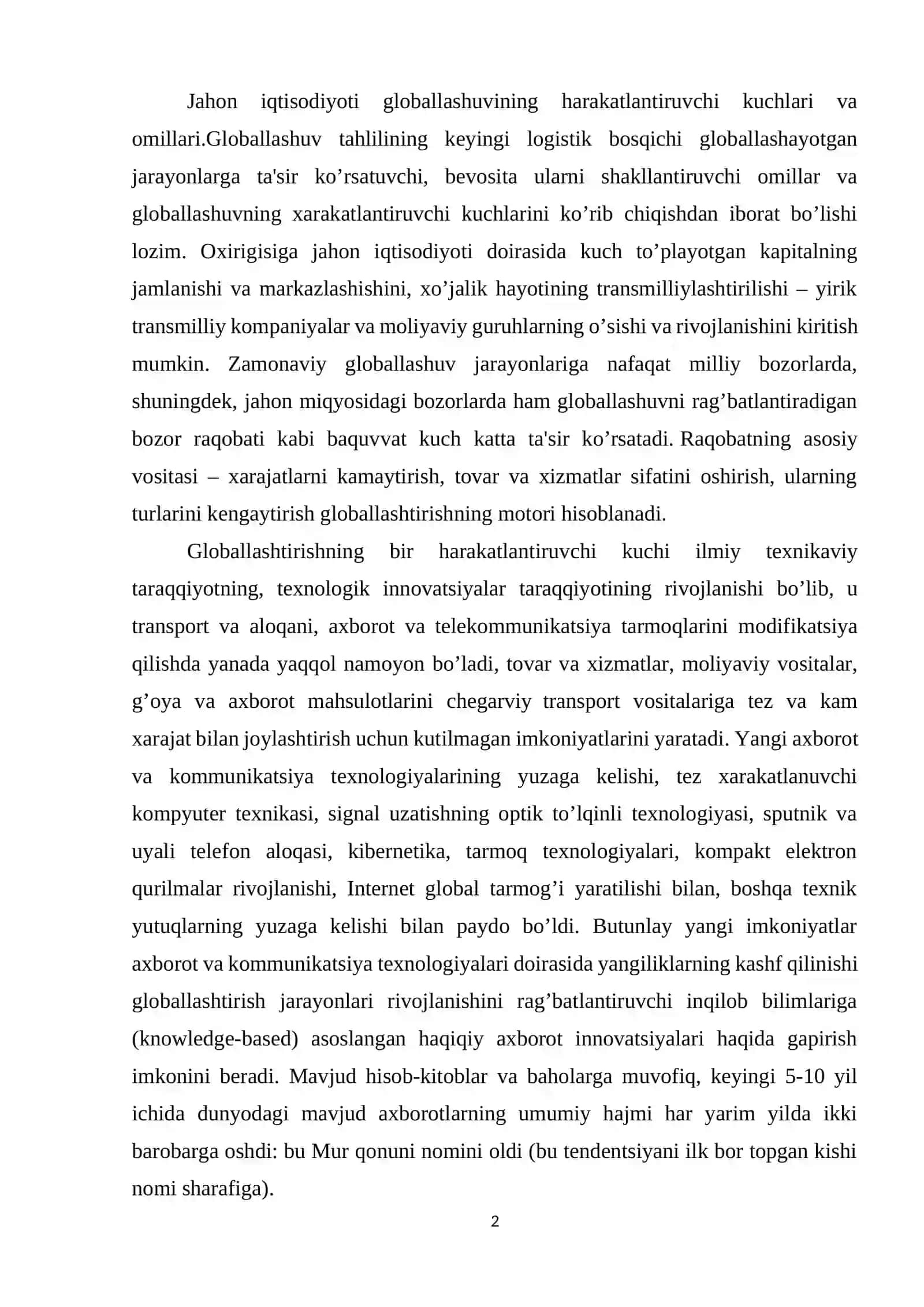 Jahon iqtisodiyoti globallashuvining harakatlantiruvchi kuchlari va omillari 2