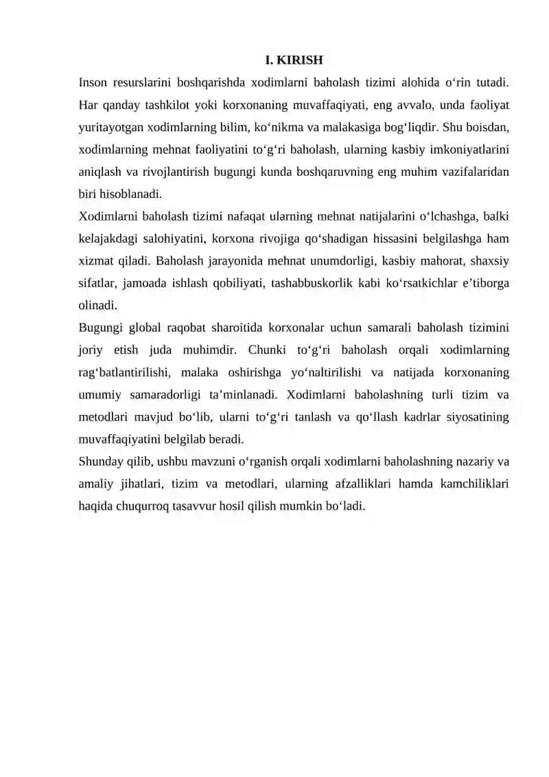 XODIMLARNI BAXOLASH TIZIMLARI VA METODLARINI O'RGANISH HAMDA MAVZUGA DOIR 3 TA MUOMMOLI VAZIYAT (KEYS) TAYYORLASH 2