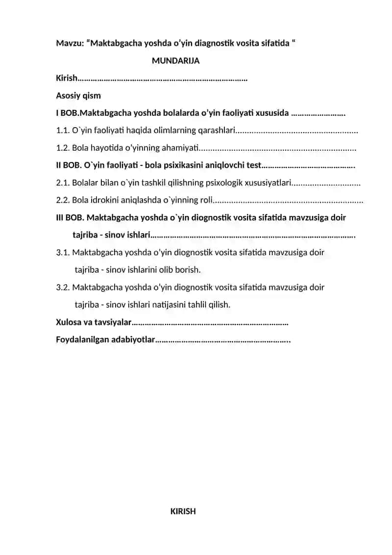 Maktabgacha yoshda o`yin diagnostik vosita sifatida 2