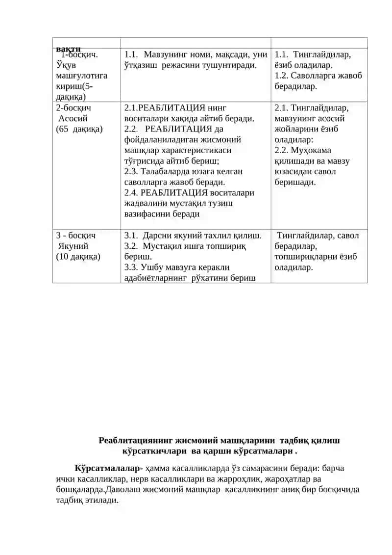 Реблитация жисмоний машқларини тадбиқ қилиш кўрсаткичлари ва қарши кўрсатмалари 2