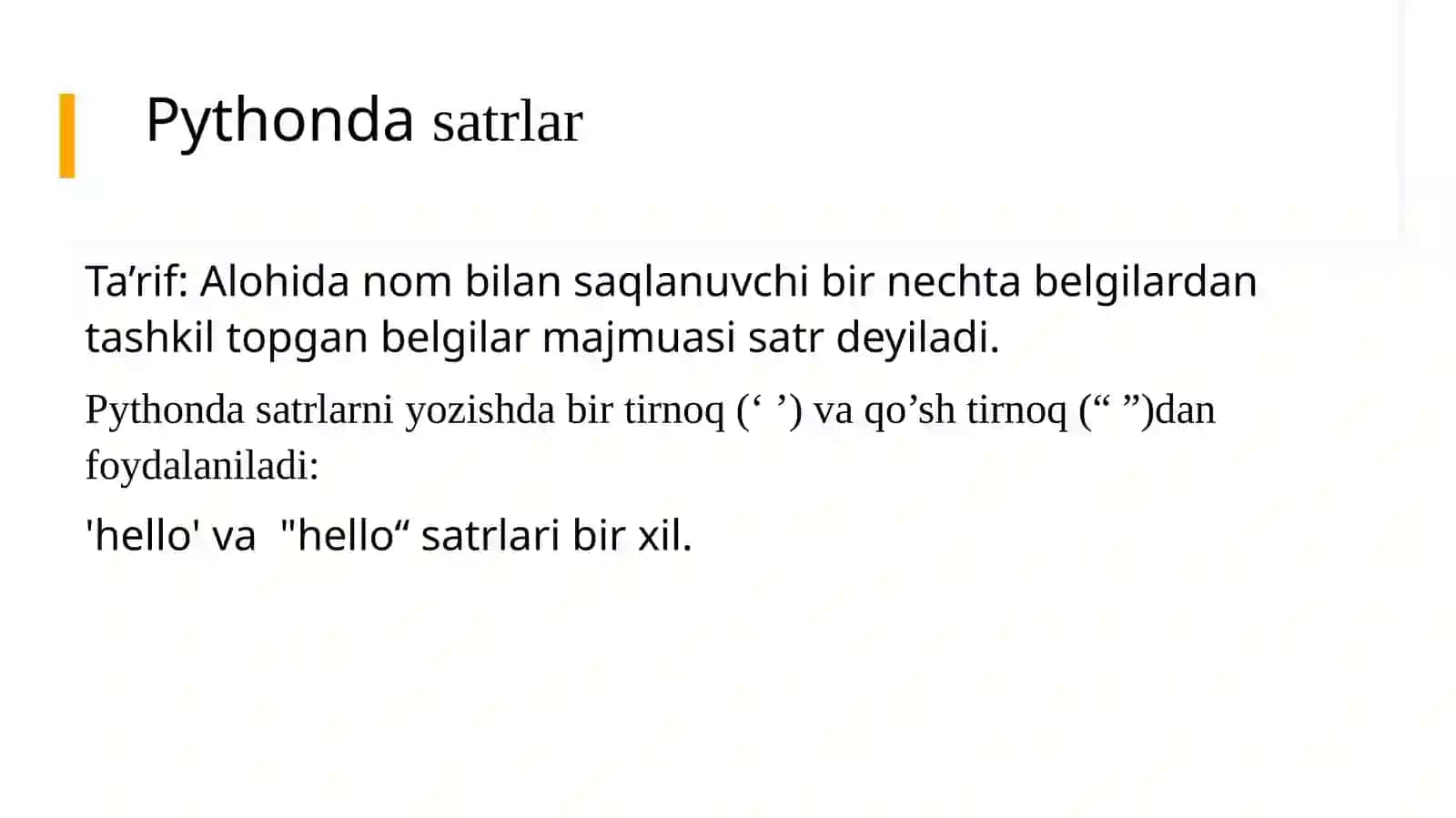 Pythonda string va string metodlari. Formatlab chiqarish 2